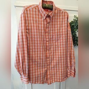 Izod men's large coral/blue plaid long sleeve dress shirt